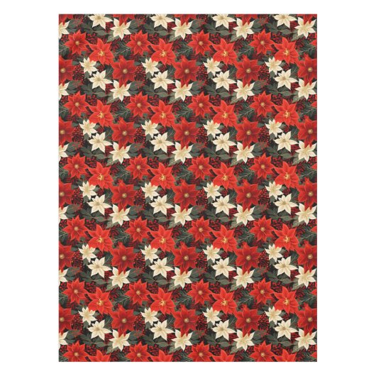 Klassieke rode en witte Poinsettia Kerstmis Tafelkleed (Voorkant)