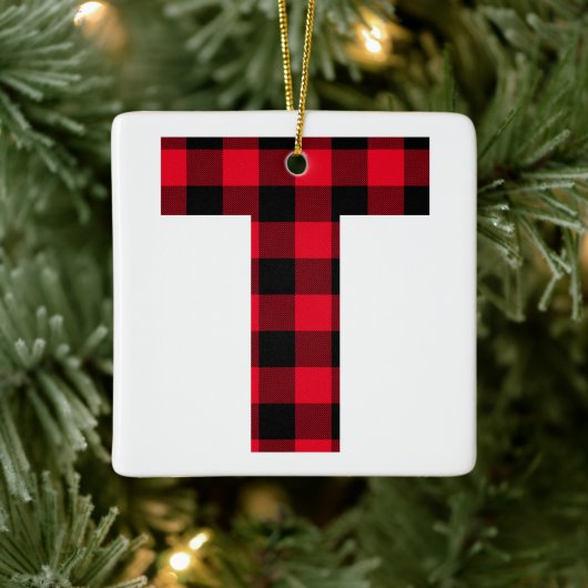 Klassieke rode en zwarte buffelcontrole T-monogram Keramisch Ornament (Boom)