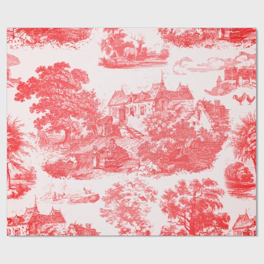 Klassieke rode  Franse Country Toile Cadeaupapier (Vlak)