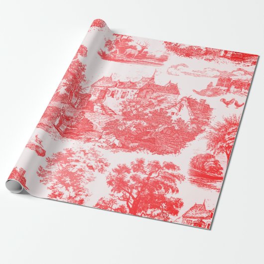 Klassieke rode Franse Country Toile Cadeaupapier (Uitgerold)