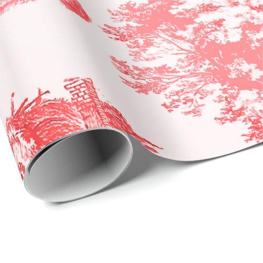 Klassieke rode  Franse Country Toile Cadeaupapier (Rol Hoek)