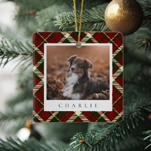 Klassieke rode, gepersonaliseerde foto van Pet Dog Keramisch Ornament