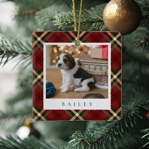 Klassieke rode, gepersonaliseerde foto van Pet Dog Keramisch Ornament