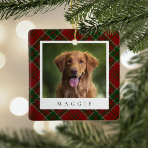 Klassieke rode, gepersonaliseerde foto van Pet Dog Keramisch Ornament