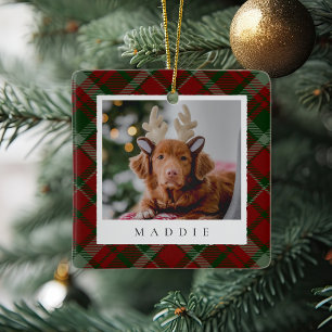 Klassieke rode, gepersonaliseerde foto van Pet Dog Keramisch Ornament
