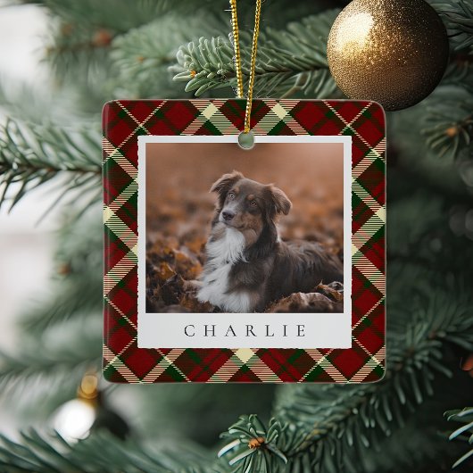 Klassieke rode, gepersonaliseerde foto van Pet Dog Keramisch Ornament