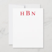 Klassieke Rode Gepersonaliseerde Monogram Initiale Notitiekaartje (Voorkant)