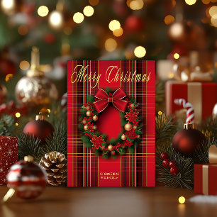 Klassieke rode geplakte kerstkrans gevouwen briefkaart