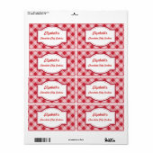 Klassieke rode geruite keukenlabels etiket (Full Sheet)