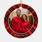 Klassieke rode geruite Tartan kerst familie foto Keramisch Ornament (Voorkant)