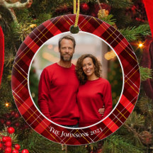 Klassieke rode geruite Tartan kerst familie foto