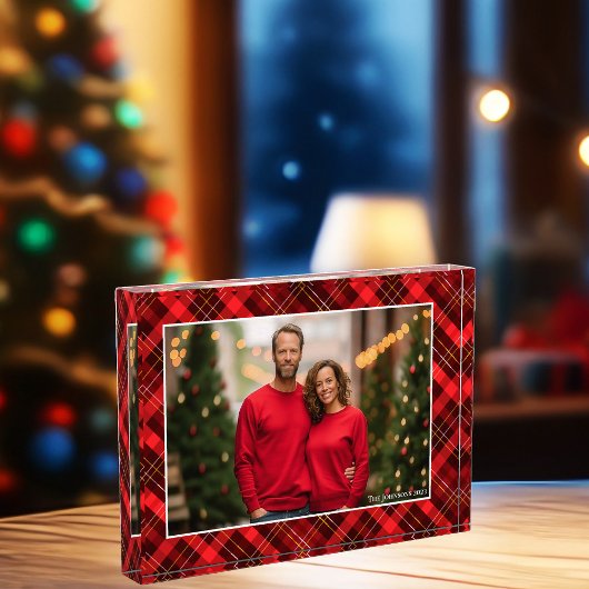 Klassieke rode geruite Tartan kerst familie Fotoblokken