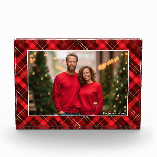 Klassieke rode geruite Tartan kerst familie Fotoblokken (Voorkant)