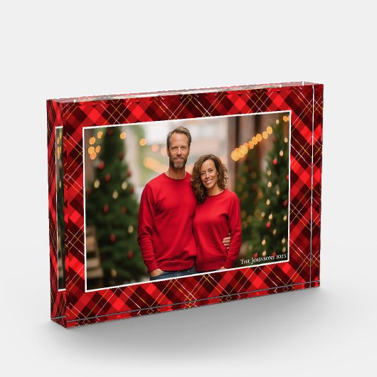 Klassieke rode geruite Tartan kerst familie Fotoblokken (Links)