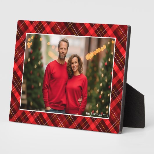 Klassieke rode geruite Tartan kerst foto Fotoplaat (Zijkant)