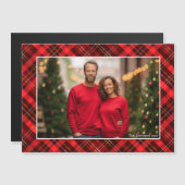 Klassieke rode geruite tartan kerstfoto-magneet (Voorkant / Achterkant)