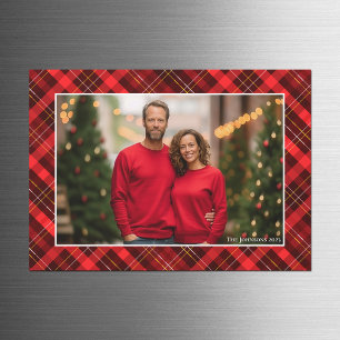 Klassieke rode geruite tartan kerstfoto-magneet