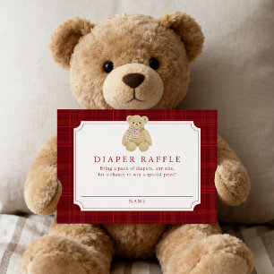 Klassieke rode geruite teddybeer luierspel informatiekaartje