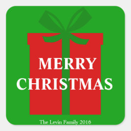 Klassieke rode geschenkdoos Groen lint Vrolijk Ker Vierkante Sticker