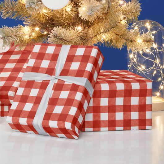 Klassieke Rode Gingham Gestreepte Kerstmis Cadeaupapier (Feestdagen)