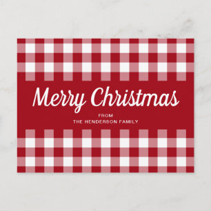 Klassieke Rode Gingham Plaid Kerstmis Briefkaart