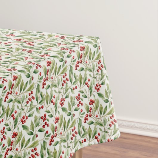 Klassieke rode groene kerstgroen Holly Berry Tafelkleed (Voorbeeld)