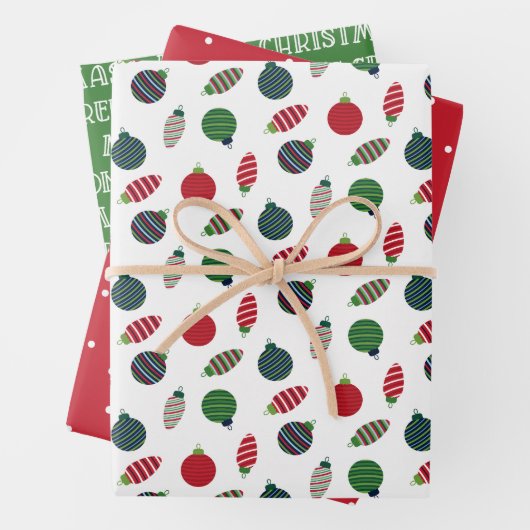 Klassieke rode & groene moderne kerst inpakpapier vel (In situ)