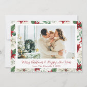 Klassieke rode & groene Pointsetta Holiday Photo C Feestdagenkaart (Voorkant)