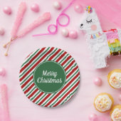 Klassieke rode groene strepen Vrolijk kerstfeest Papieren Bordje (Feest)