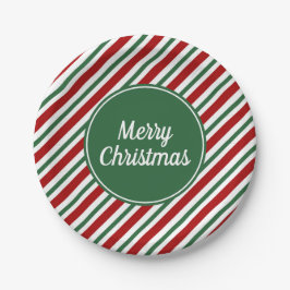 Klassieke rode groene strepen Vrolijk kerstfeest Papieren Bordje