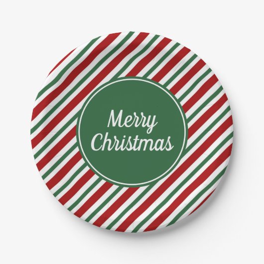 Klassieke rode groene strepen Vrolijk kerstfeest Papieren Bordje (Voorkant)