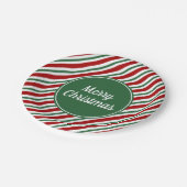 Klassieke rode groene strepen Vrolijk kerstfeest Papieren Bordje (Gekanteld)