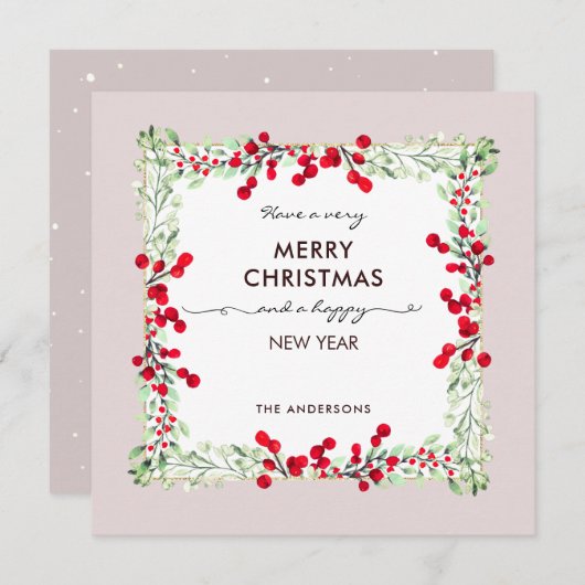 Klassieke rode groene winter botanische zachte doo feestdagenkaart (Voorkant / Achterkant)