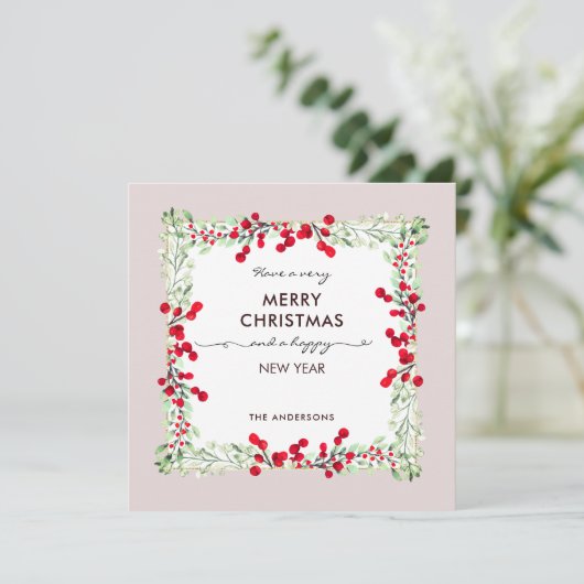 Klassieke rode groene winter botanische zachte doo feestdagenkaart (Staand voorkant)
