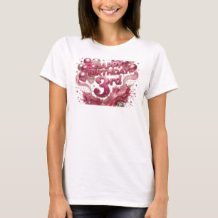 Klassieke Rode HAPPY BIRTHDAY 3RD 3D Tekst Kunst T-shirt