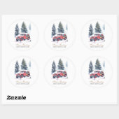 Klassieke Rode Jeep sneeuw Kerstboom Gepersonalise Ronde Sticker (Vel)