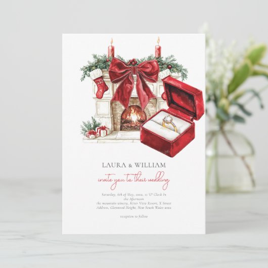 Klassieke rode kerst bruiloft kaart (Staand voorkant)