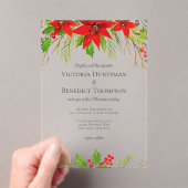 Klassieke Rode Kerst Poinsettia Bloemen Huwelijk Acryl Uitnodigingen (Insitu (Draagbaar))