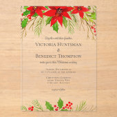 Klassieke Rode Kerst Poinsettia Bloemen Huwelijk Acryl Uitnodigingen (Voorkant)