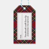 Klassieke rode Kerst-tartan Handgemaakt met liefde Cadeaulabel (Voorkant)