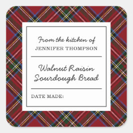 Klassieke rode kerst-tartan zelfgemaakte maaltijd vierkante sticker