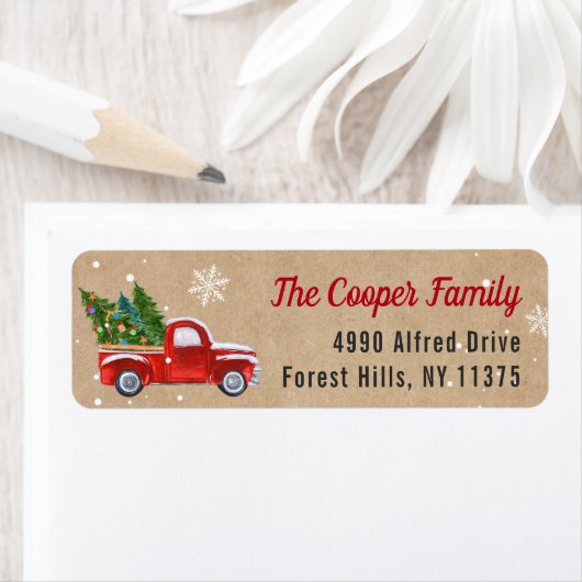 Klassieke rode kerstboom Snowflakes Kraft Etiket (Insitu)