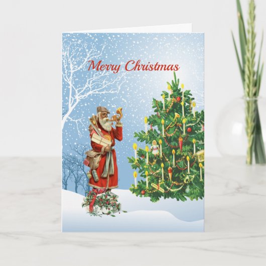 Klassieke Rode Kerstman Boom Kerstmis Feestdagen Kaart (Voorkant)