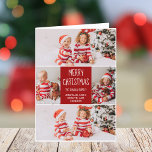 Klassieke Rode Kerstmis Familie Fotocollage Gevouw Feestdagen Kaart<br><div class="desc">Deze schattige,  moderne gevouwen vrolijke kerstkaart heeft een stijlvolle lay-out van 5 paar foto's op een mooie rode achtergrond met witte typografie. Deze prachtige familiefoto vakantiekaart heeft uw eigen fotocollage rondom uw bericht en familienaam.</div>