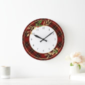 Klassieke rode kersttartan, Holly & Gold Leaves Grote Klok (Huis)