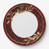 Klassieke rode kersttartan, Holly & Gold Leaves Papieren Bordje (Voorkant)