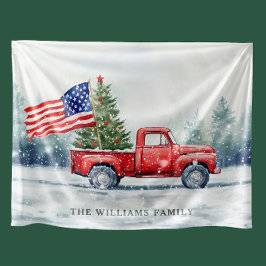 Klassieke Rode Kersttruck Kerstboom Vlag Fleece Deken
