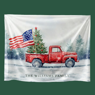 Klassieke Rode Kersttruck Kerstboom Vlag Fleece Deken