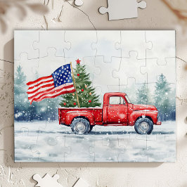 Klassieke Rode Kersttruck Kerstboom Vlag Legpuzzel