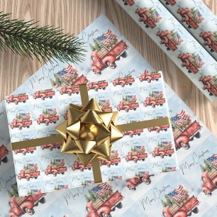 Klassieke Rode Kersttruck USA Vlag Patriottisch Cadeaupapier